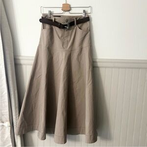 Zara XS Trench Tan A-Line Midi Skirt with Brown Western Belt